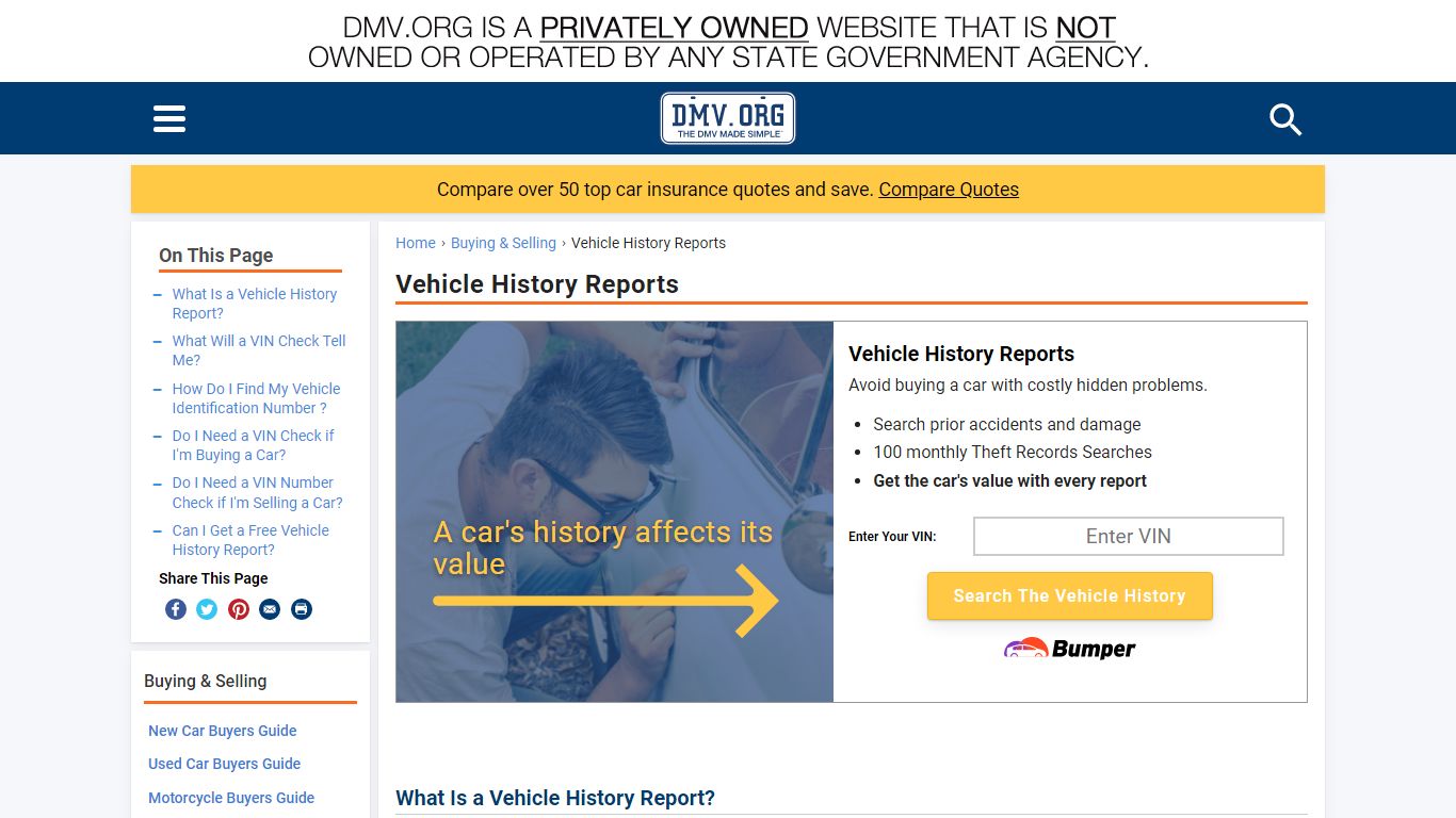 Vehicle History Report - Check Your Car History | DMV.ORG